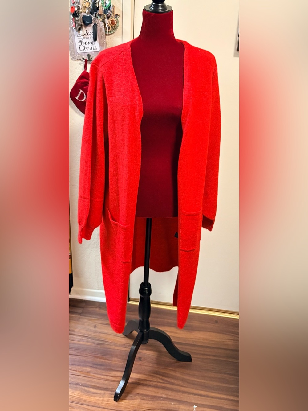 Fashion to Figure Bright Red Open-Front Long Cardigan
